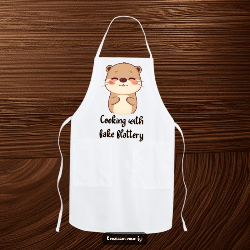 Funny apron with a beaming otter giving an insincere compliment and a wink, perfect for a humorous cooking experience.