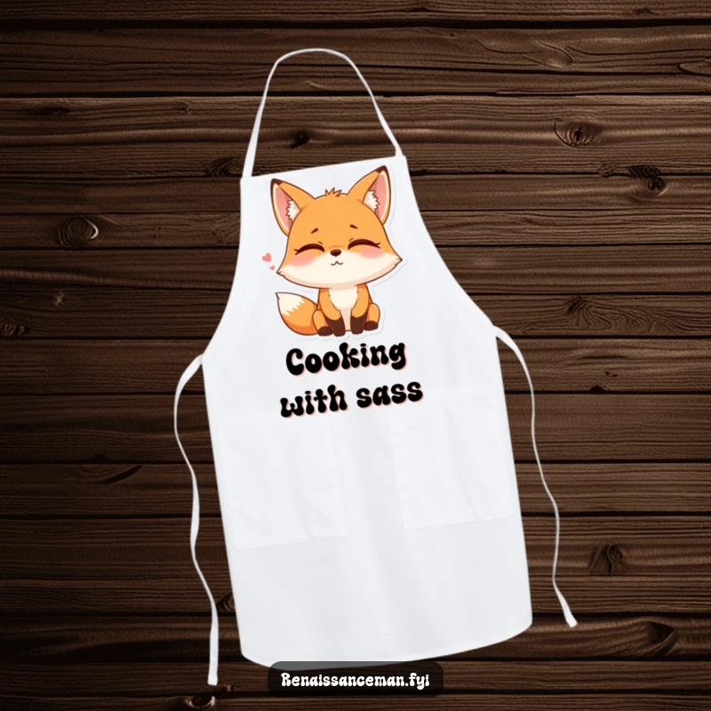 Funny apron featuring a playful fox rolling its eyes with a sigh and a smile, ready for kitchen duty.