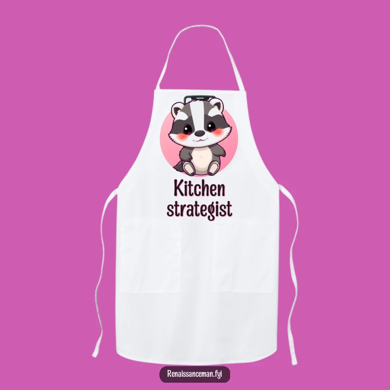 Funny Badger Techie Apron: Beaming badger navigating apps, a perfect funny tech gift.
