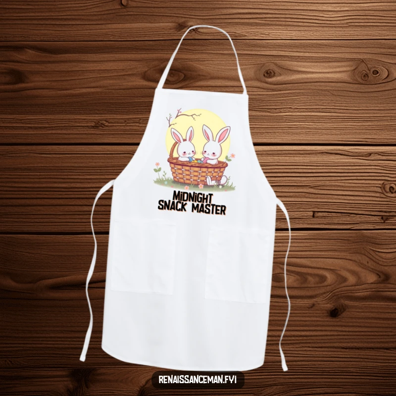 Funny rabbit enjoying a moonlit picnic, a charming apron for culinary adventures that adds a touch of nighttime magic.