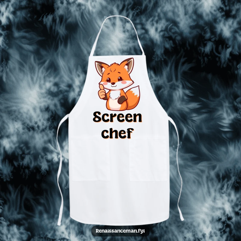 Funny fox apron featuring a proud fox giving a thumbs up, perfect for cooks who appreciate humor in the kitchen.