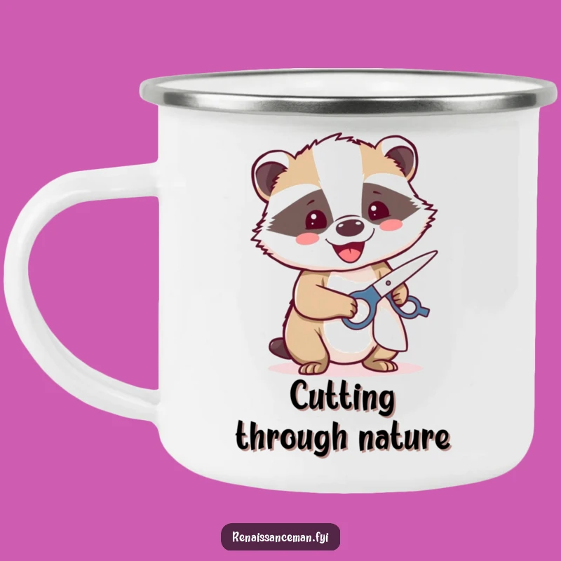 Funny Badger Enamel Camping Mug: Sip with Sharp Adventure
