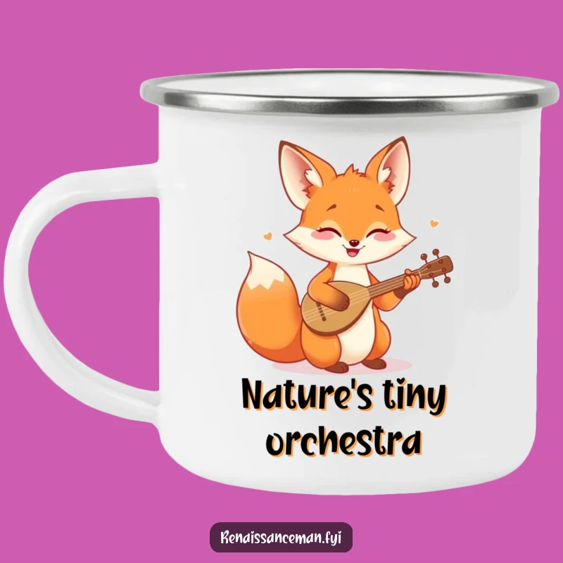 Durable Funny Fox Lute Camping Mug: Musical Adventures