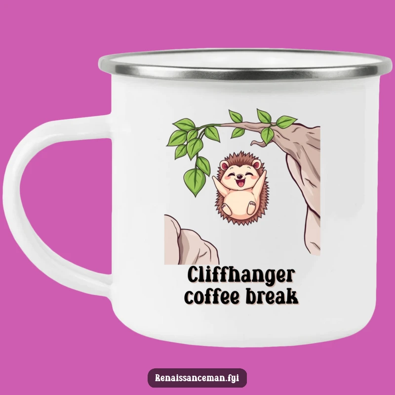 Funny Delighted Hedgehog Dangling Enamel Camping Mug - Outdoor Funny Gift
