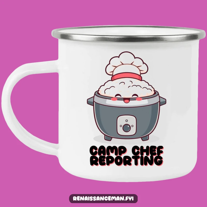 Funny Delighted Rice Cooker Camping Mug: Chef Hat Adventures, Ideal Funny Outdoor Gift