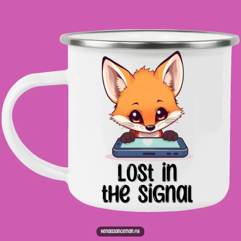 Funny Fox Campfire Tech Mug: Hot Coffee Meets Digital Curiosity