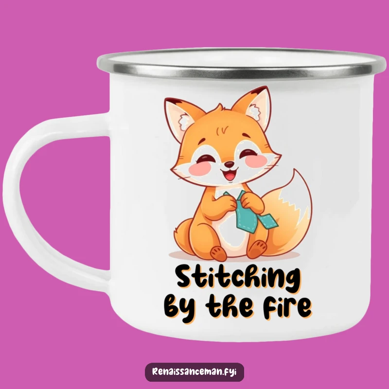 Funny Fox Stitching Camping Mug: Sip and Laugh Around the Fire