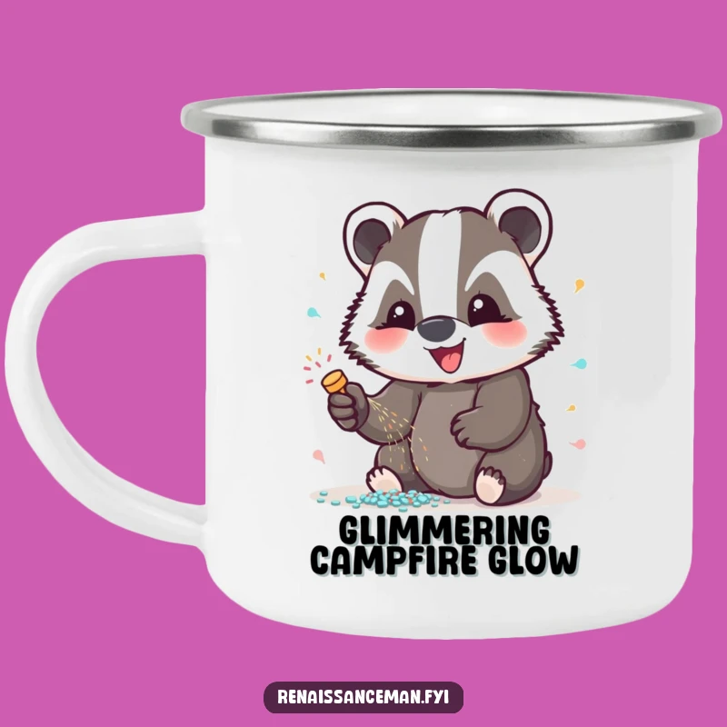 Funny Badger Glitter Camping Mug: Sparkle-Filled Adventures Gift
