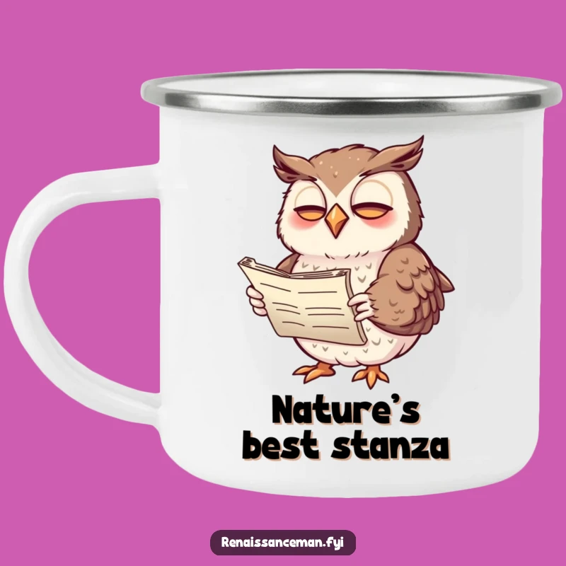 Funny Giggling Owl Poetry Camping Mug: Sip Your Coffee with Literary Adventure and Laughter