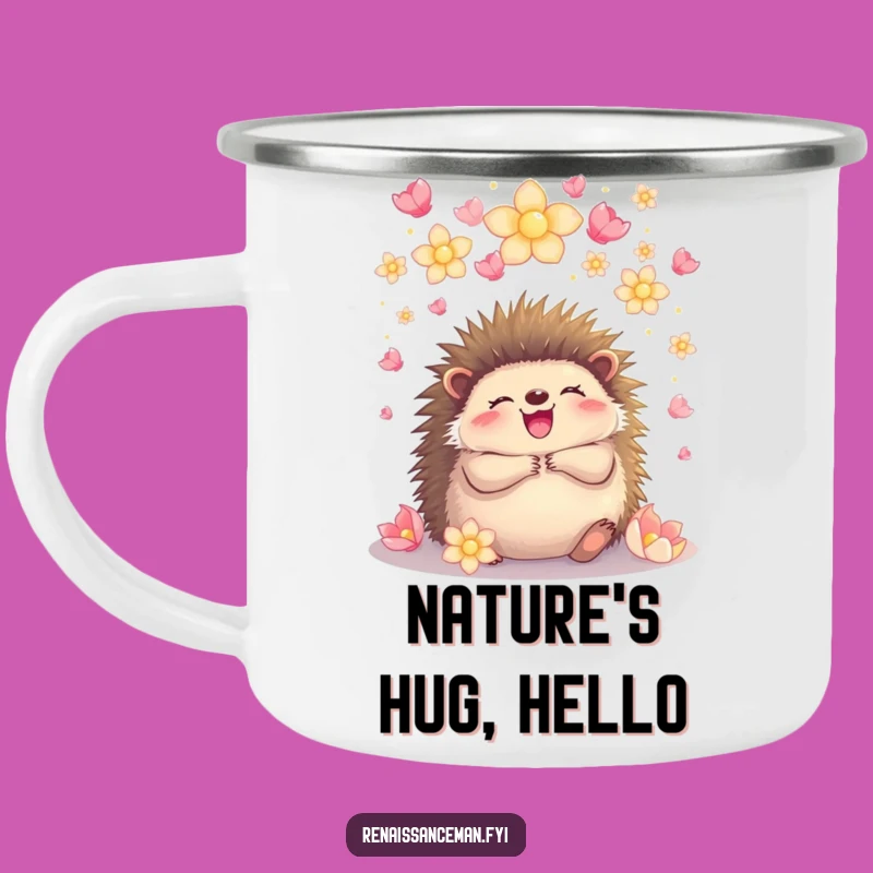 Funny Hedgehog Petal Hug Camping Mug: Embrace Outdoor Joy