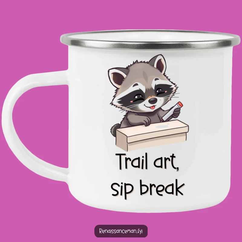 Funny Giggling Raccoon Chalking Enamel Camping Mug - Outdoor Funny Gift