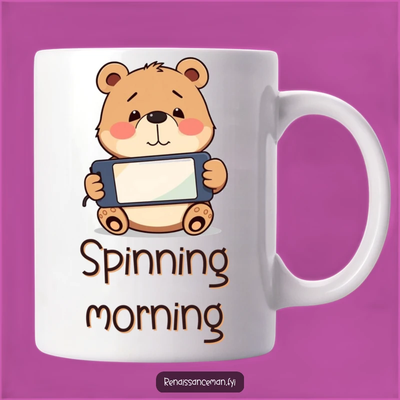 Funny Bear Phone Confusion Mug: Playful bear with upside down phone, a perfect funny gift.