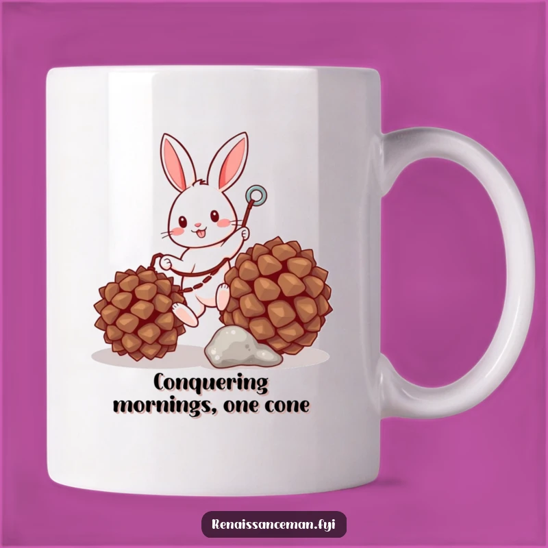 Funny Bunny Grappling Pinecone Mug: A Hilarious Adventure Gift for Nature Lovers