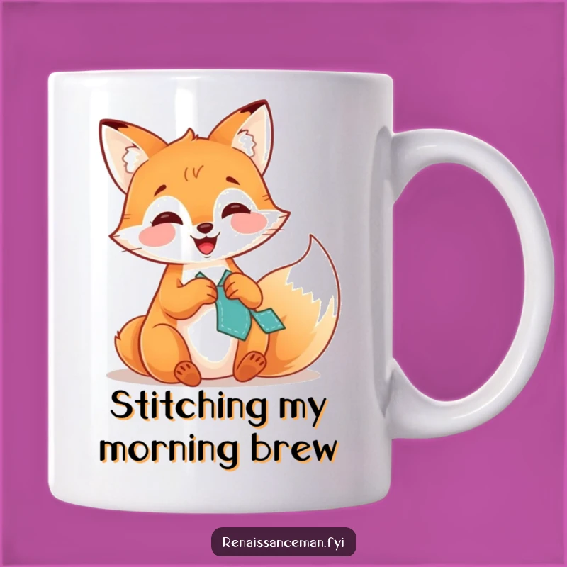 Funny Fox Stitching Patch Mug: A Comical Gift for Crafters and Animal Lovers