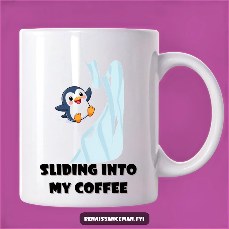 Funny Adventurous Penguin Sliding Mug - Thrilling Funny Gift Idea