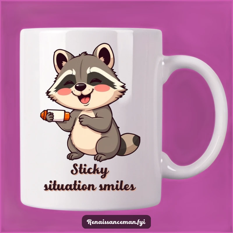 Funny Raccoon Crafter Mug: Giggling Raccoon with Glue Stick, Adorable Art Gift
