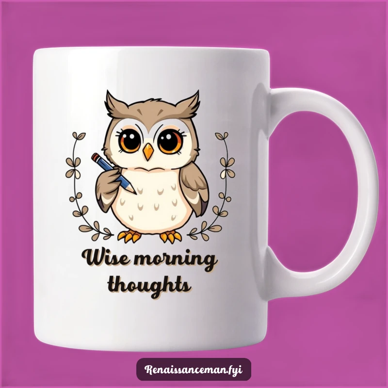 Funny Owl Artist Mug: Curious Owl Drawing Border, Thoughtful Crafty Gift