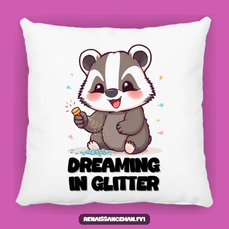 Funny Badger Glitter Pillow: Cozy Comfort with Sparkling Joy Gift