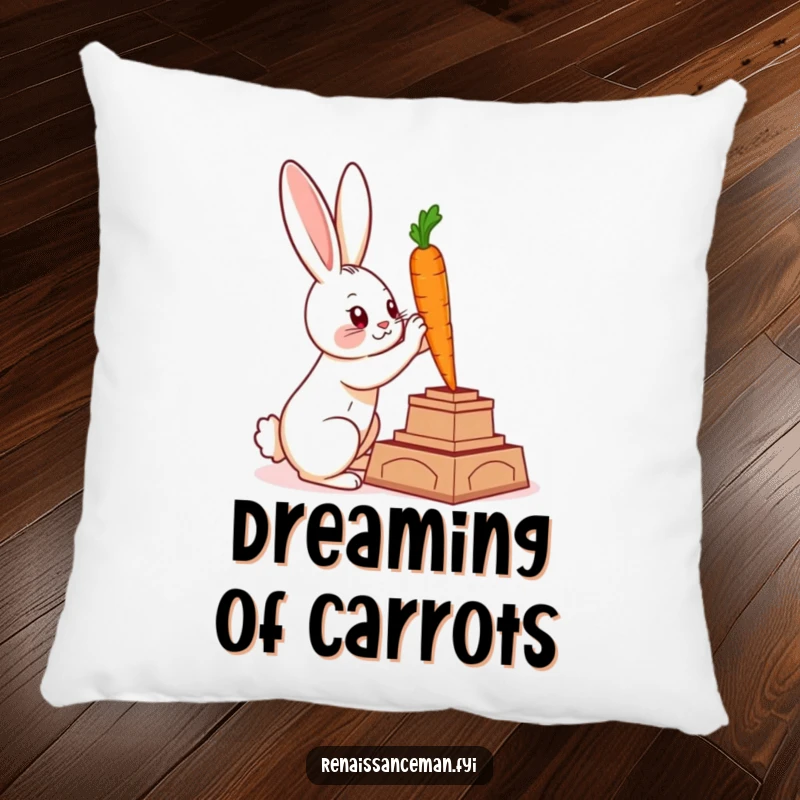 Funny pillow featuring a clever rabbit sculpting a carrot statue, perfect for adding artistic comfort and humor.