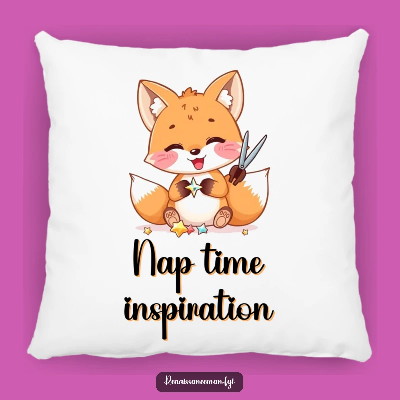 Funny Fox Crafting Pillow: Cozy Delighted Fox Cutting Shiny Embellishments, Soft Gift