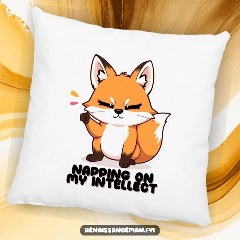 Funny pillow with a smug fox making a dramatic point with a condescending head tilt, offering plush intellectual comfort.