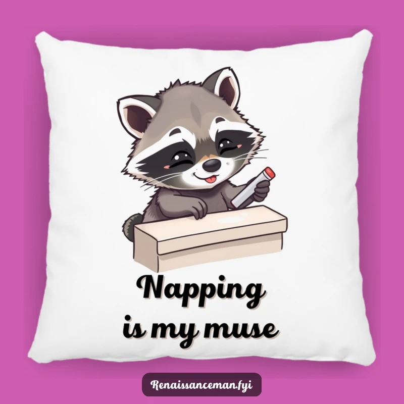 Funny Giggling Raccoon Chalking Accent Pillow - Cozy Funny Gift