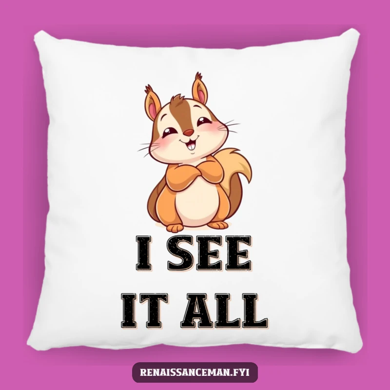 Funny Squirrel Knows All Pillow: Cozy Comfort with a Knowing Touch