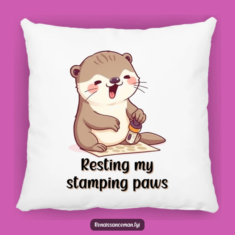 Funny Otter Stamping Pillow: Cozy Comfort with Artistic Whimsy Gift