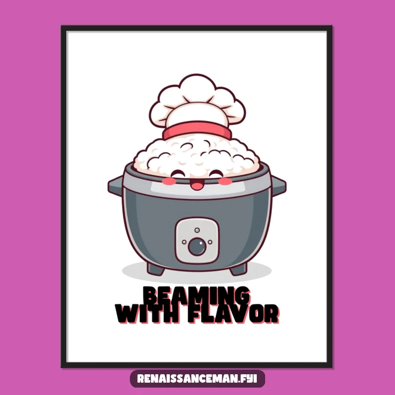 Funny Delighted Rice Cooker Digital Art: Chef Hat Joy, Humorous Decor, Instant Gift