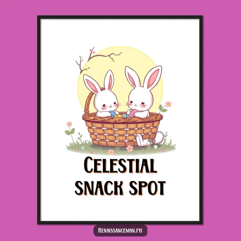 Funny Rabbit Moonlit Picnic Digital Art: Instant Whimsy for Your Walls