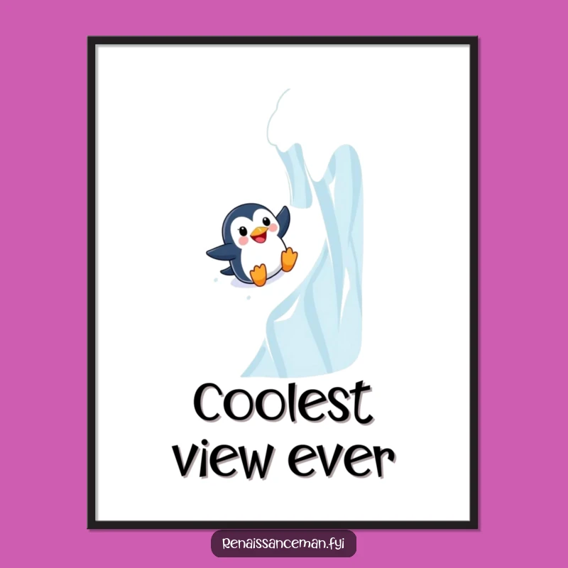 Funny Adventurous Penguin Sliding Digital Art - Instant Funny Gift