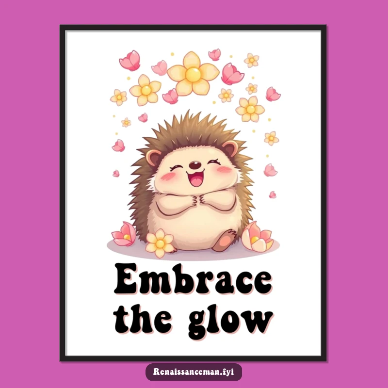 Funny Hedgehog Petal Hug Digital Art: Instant Joyful Decor