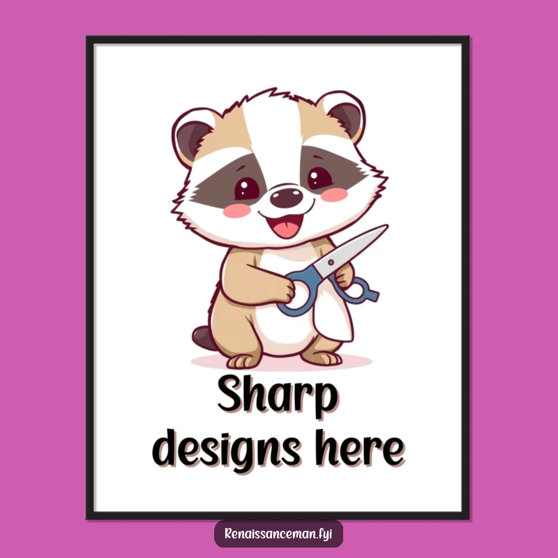Funny Badger Cutting Digital Art: Instant Sharp Wall Decor