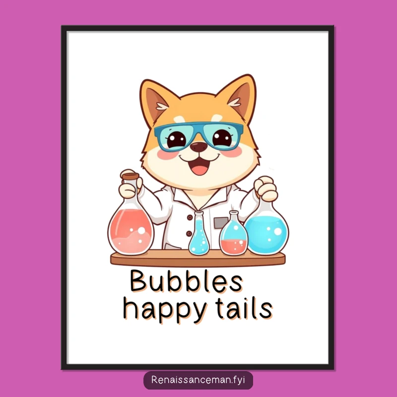 Funny Shiba Inu Science Digital Art: Instant Download of Canine Curiosity and Lab Fun
