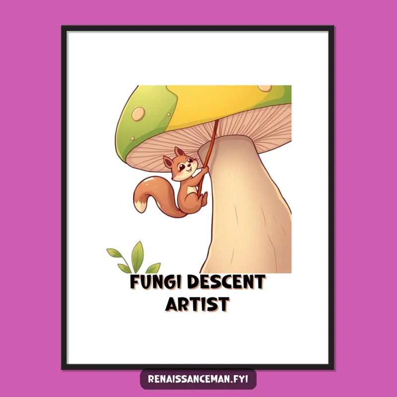 Funny Squirrel Mushroom Digital Art: Whimsical Decor for Adventurers