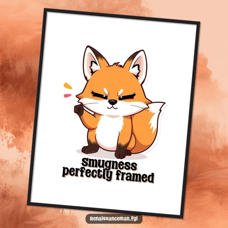 Funny digital art print of a smug fox making a dramatic point with a condescending head tilt, downloadable for intellectual decor.