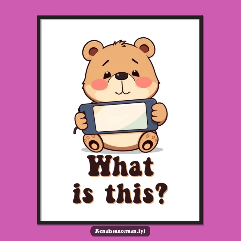 Funny Bear Phone Confusion Digital Art: Playful bear with upside down phone, a perfect funny gift.
