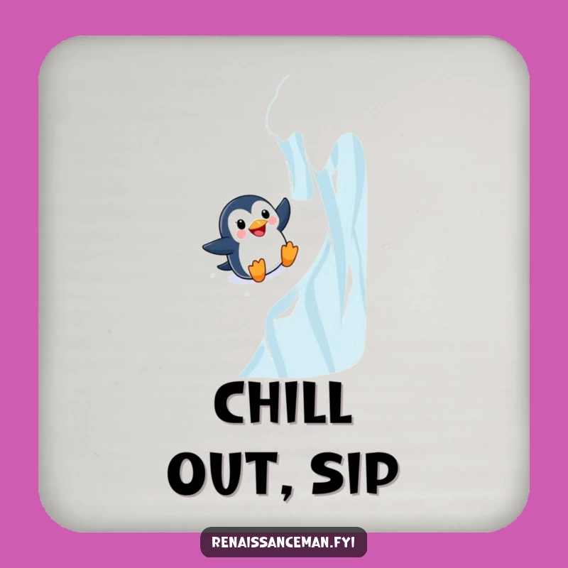 Funny Adventurous Penguin Sliding Drink Coaster Set - Table Funny Gift