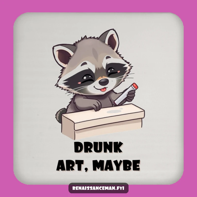 Funny Giggling Raccoon Chalking Drink Coaster Set - Protect Surfaces Funny Gift