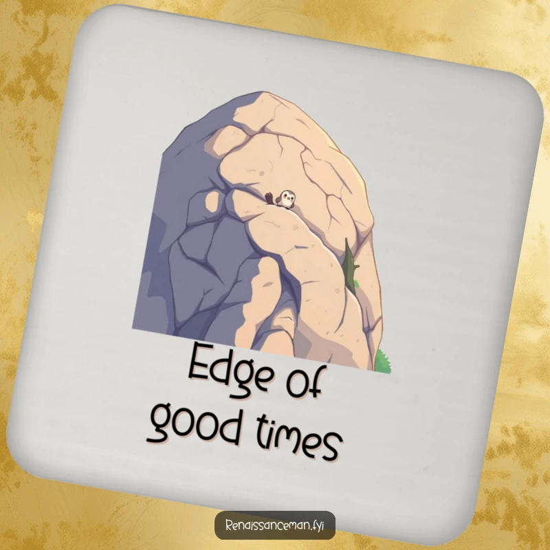 Funny drink coaster with a curious bird peeking over a large boulder, adding a touch of humor and nature to tabletops.