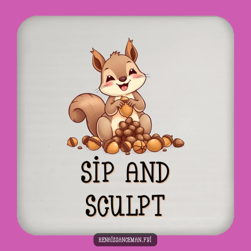 Funny Squirrel Acorn Artist Drink Coasters: Protect Surfaces with Whimsical Style!