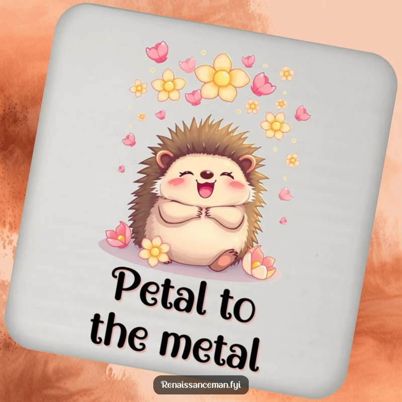Funny hedgehog embracing under glowing petals, a coaster set that adds joyful charm and protection to any surface.