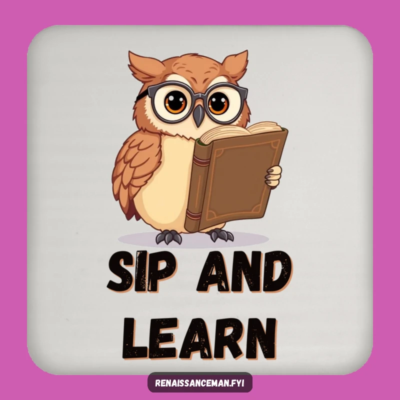 Funny Owl Ancient Tome Drink Coasters: Protect Surfaces with Scholarly Style!