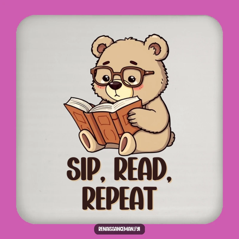 Funny Scholarly Bear Coaster - Protect Surfaces with Wisdom!