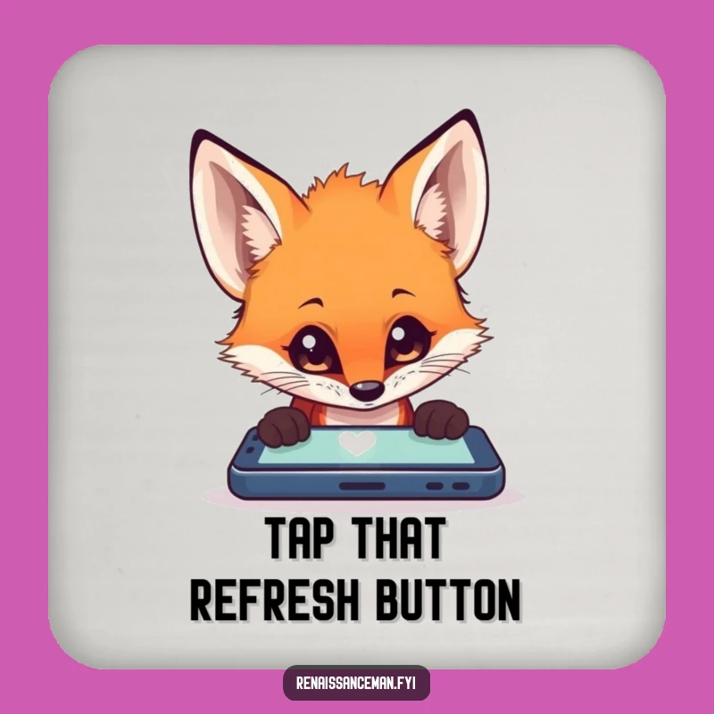 Funny Fox Device Devotion Coaster: Protect Surfaces with Tech Humor