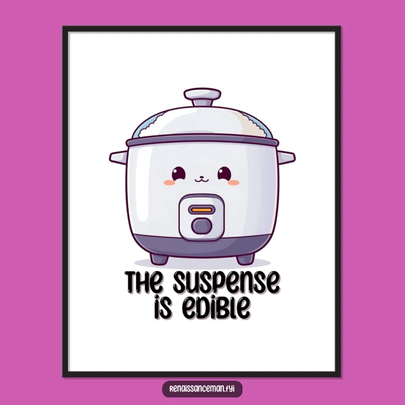 Funny Curious Rice Cooker Poster: Steamy Art, Humorous Kitchen Decor, Unique Gift