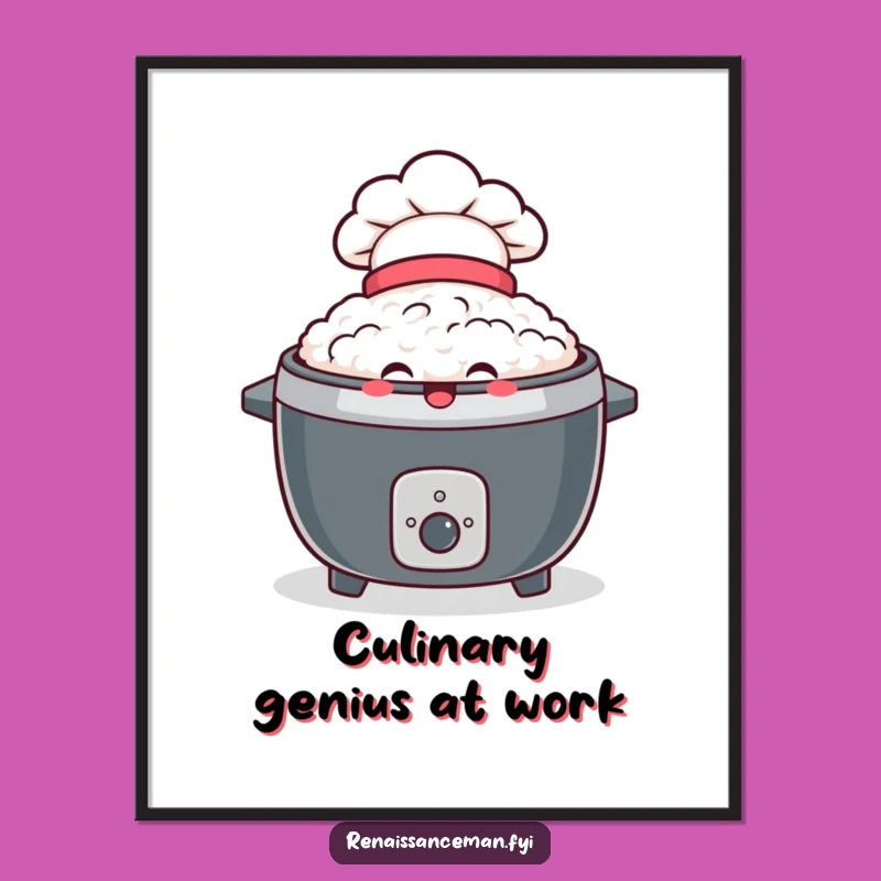 Funny Delighted Rice Cooker Poster: Chef Hat Art, Humorous Kitchen Decor, Unique Gift