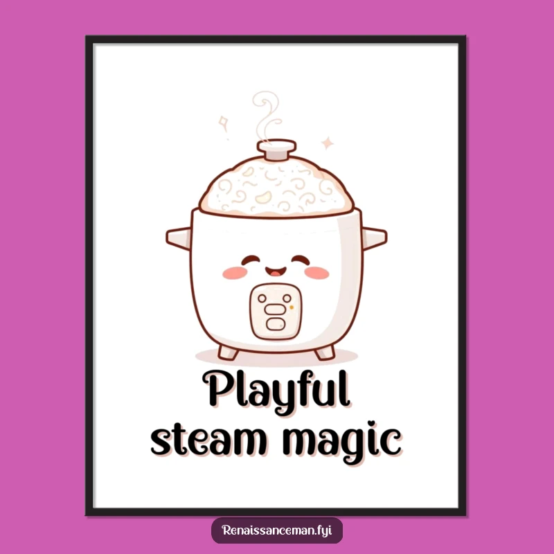 Funny Giggling Rice Cooker Poster: Swirling Steam Art, Humorous Decor, Unique Gift