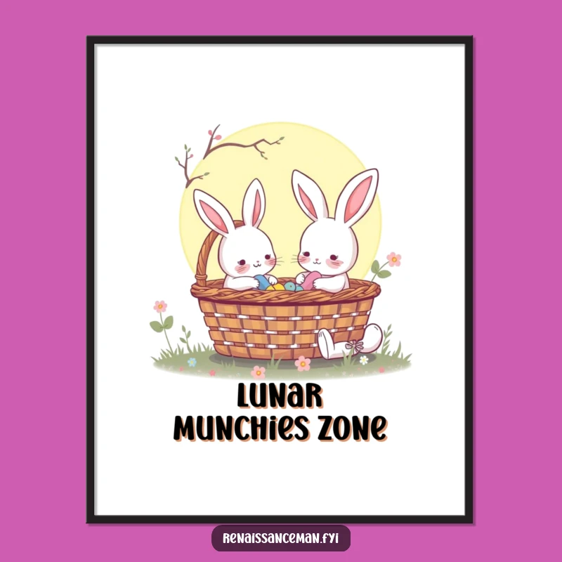 Funny Rabbit Moonlit Picnic Poster: Enchanting Wall Art for Nature Lovers