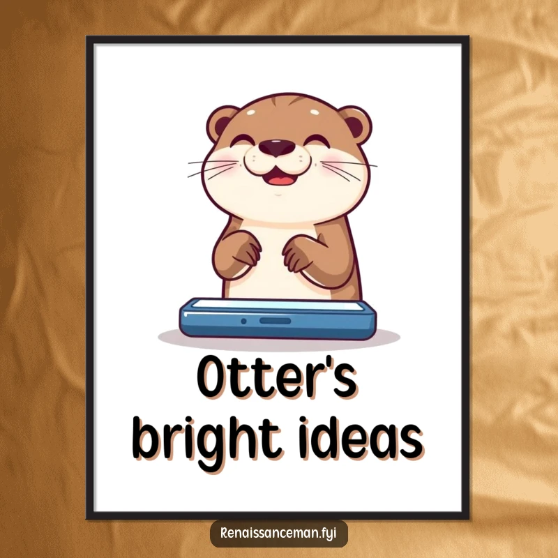 Funny otter poster showcasing a happy otter engrossed in scrolling on a brightly lit electronic screen.